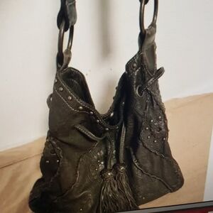 JUNIOR DRAKE SHOULDER BAG OLIVE GREEN LEATHER EXCELLENT CONDITION